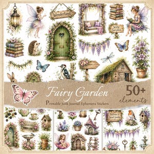 Fairy Garden Stickers for Junk Journals, Printable Fussy Cuts, Digital Ephemera, Scrapbook,  JPG