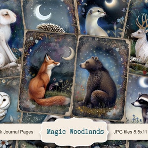 Kit de journal indésirable Forêts magiques, Pages de journal indésirable animaux, Journal indésirable scène d'hiver papier imprimable, feuille de collage numérique