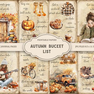 Páginas imprimibles para diario basura con lista de deseos de otoño, kit de diario basura, álbum de recortes imprimible, papel imprimible, collage digital, descarga instantánea