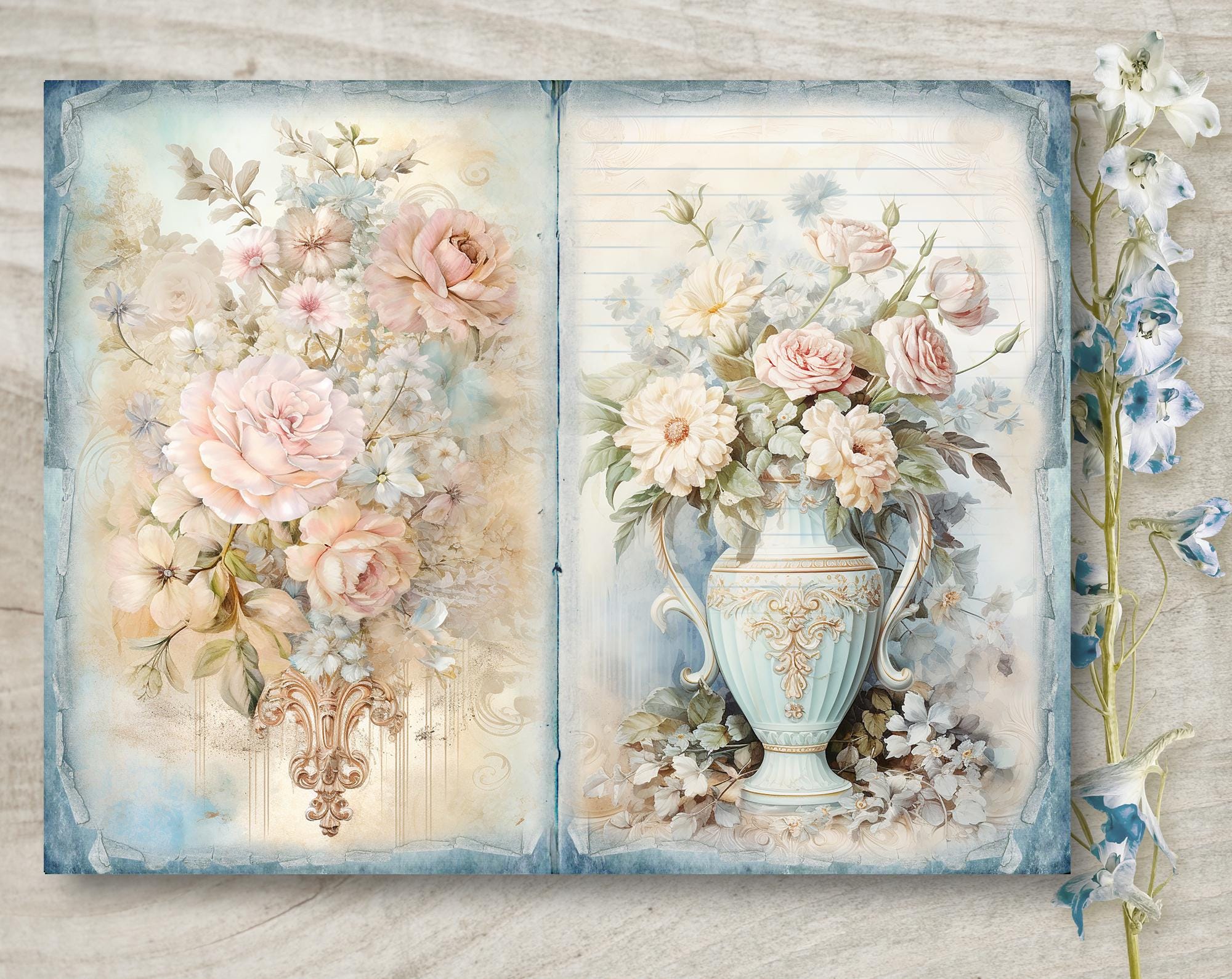Elegant Blue Junk Journal Kit: Printable Scrapbook Pages (JPG), Part 5 ...