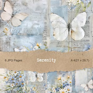 Serenity Printable Paper Pack, embossed paper for junk journals, Printable Pages, Distressed Page, collage sheets, 6 JPC (A-4),