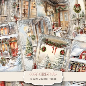Cosy Christmas Junk Journal Kit, Merry Christmas Junk Journal Pages, Winter Scene Junk Journal Printable Paper, Digital Collage Sheet