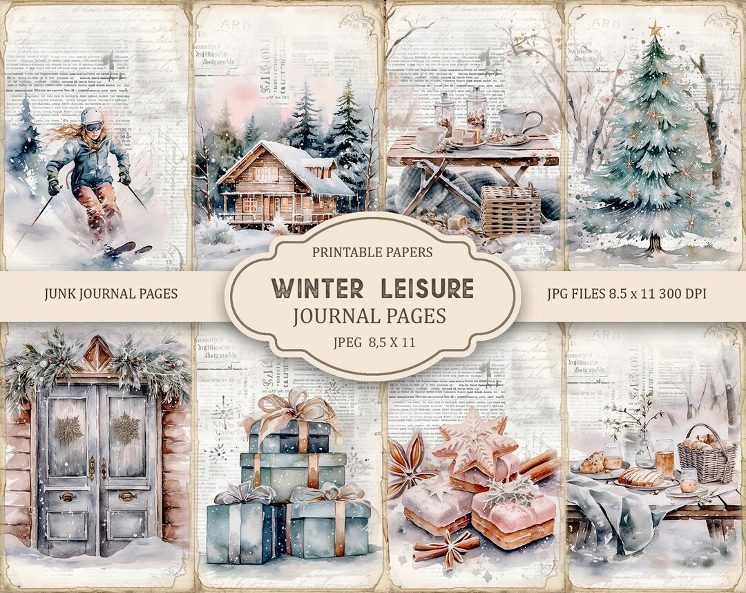 Winter Leisure Junk Journal Kit: Printable Scrapbook Pages, Winter (PDF ...
