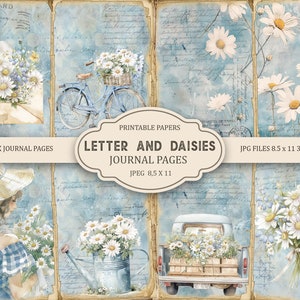 Pagine di diario spazzatura con lettere e margherite, effimeri primaverili, album di ritagli stampabili, carta stampabile, collage digitale, pagine primaverili, collage digitale