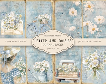 Letter and Daisies Junk Journal Pages, Spring Ephemera, Scrapbook printable, Printable Paper, Digital Collage, Spring Pages, Digital Collage