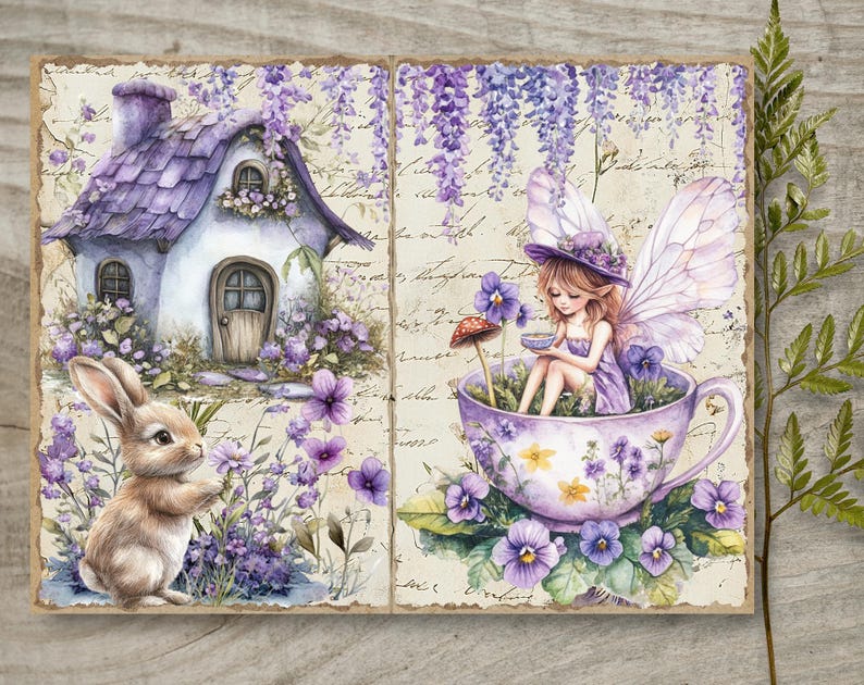 Purple Fairies 1 Junk Journal Pages, Spring Ephemera, Scrapbook ...