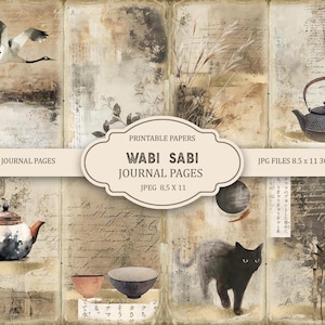 Pagine stampabili del diario spazzatura Wabi Sabi, kit di diario spazzatura, album di ritagli, carta stampabile, foglio di collage digitale, download immediato
