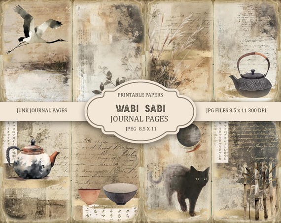 Wabi Sabi Junk Journal Kit, Printable Collage Sheet Part 1