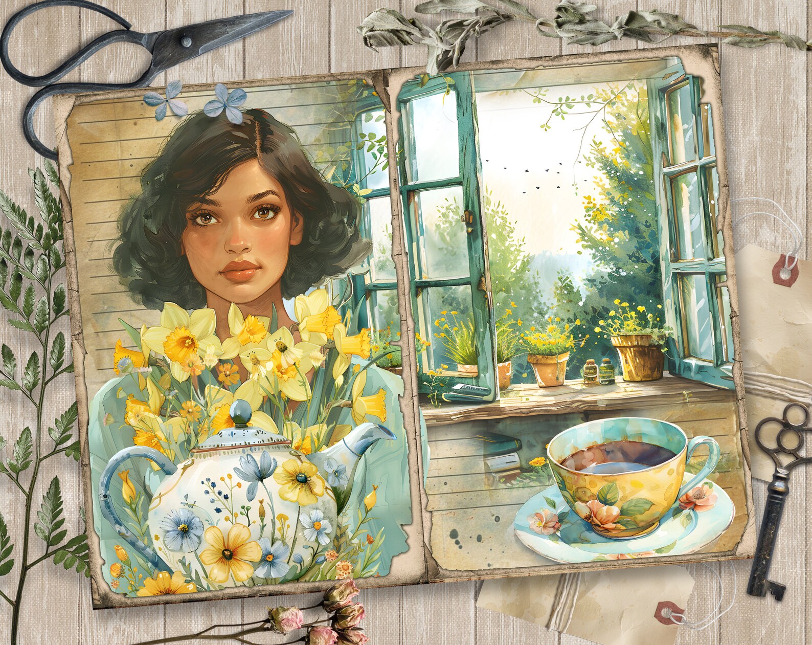 Bright April Bright April - 2 Junk Journal Pages, Spring Ephemera, Scrapbook ...