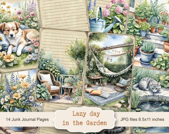 Kit de diario basura para un día de ocio en el jardín, material efímero de primavera, álbum de recortes imprimible, papel imprimible, collage digital, páginas de primavera