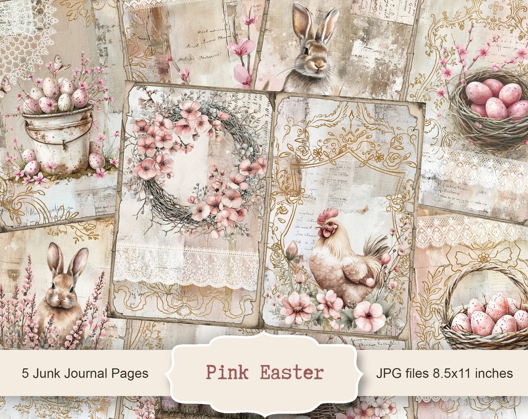 Pink Easter 5 Junk Journal Digital Pages, Easter Paper Scrapbooking ...