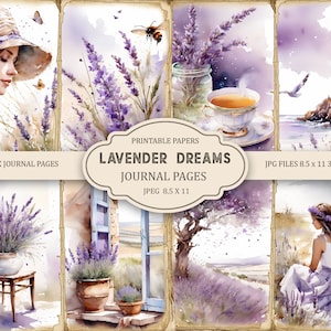 Lavendel Träume Junk Journal Seiten, Lavendel Ephemera, Scrapbook printable, bedruckbares Papier, digitale Collage, Sommer Seiten, digitale Collage