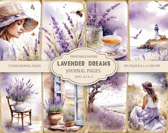 Kit de journal indésirable Lavender Dreams : pages de scrapbooking imprimables, éphémères lavande, été (PDF)
