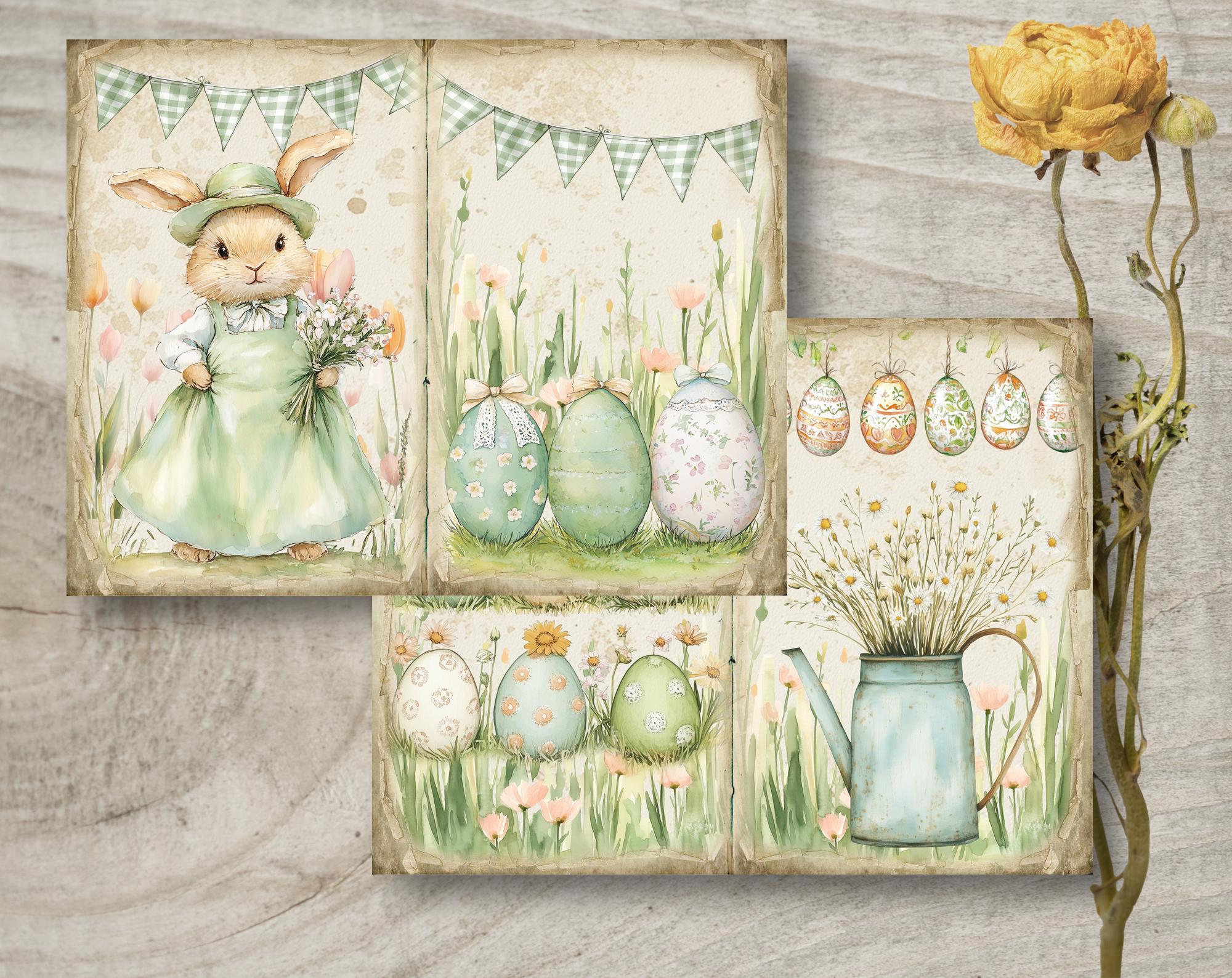 Easter Bunny Junk Journal Pages, Easter Digital Paper Scrapbooking ...