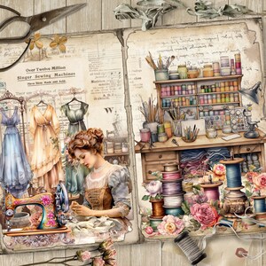 Vintage Sewing, 5 Digital Junk Journal Pages, Scrapbook Paper Kit ...