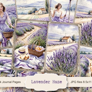 Páginas de diario basura Lavender Haze, efímeras de primavera, álbum de recortes imprimible, papel imprimible, collage digital, páginas de primavera, collage digital