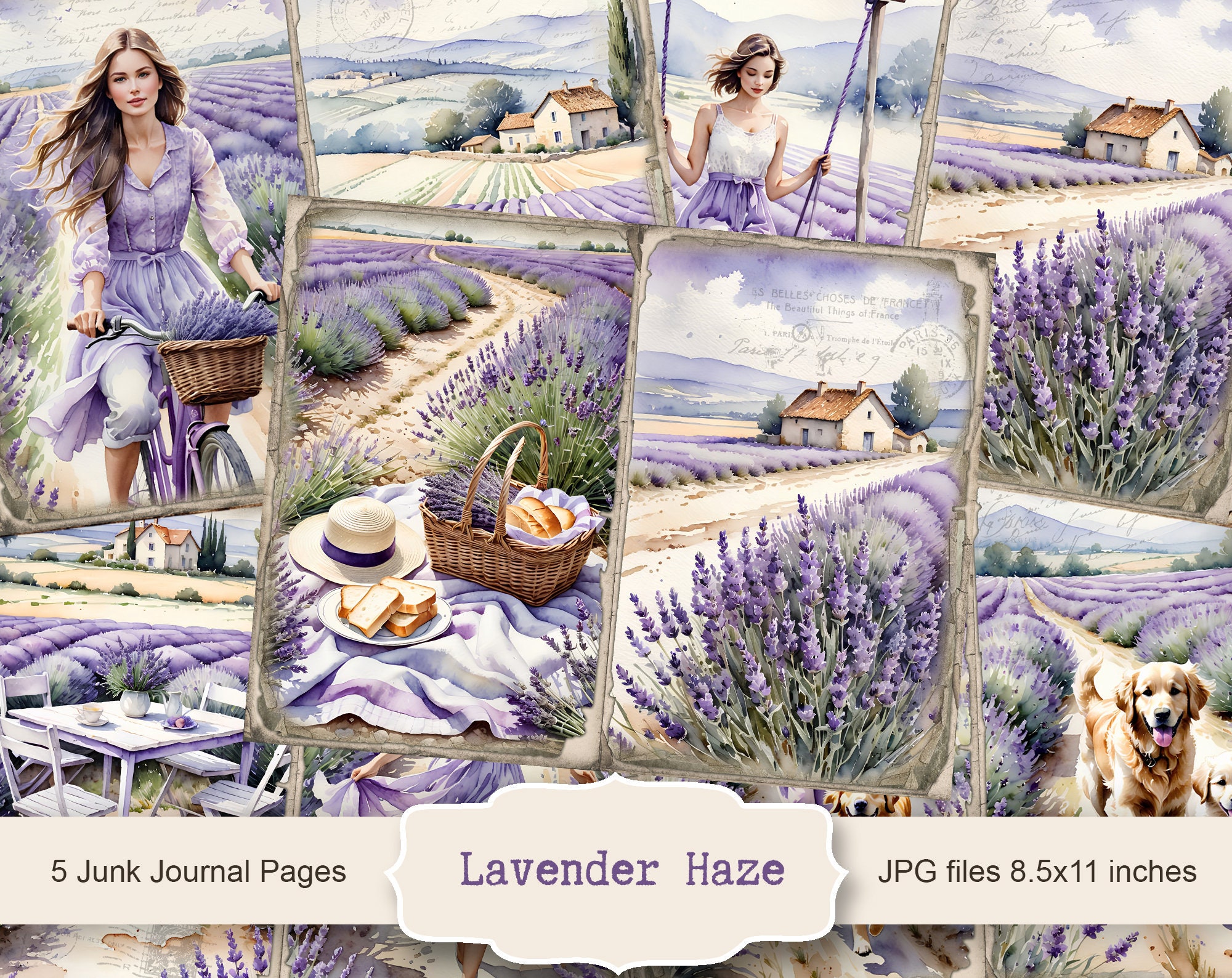 Lavender Haze Junk Journal Pages, Spring Ephemera, Scrapbook printable, Printable Paper, Digital Collage, Spring Pages, Digital Collage