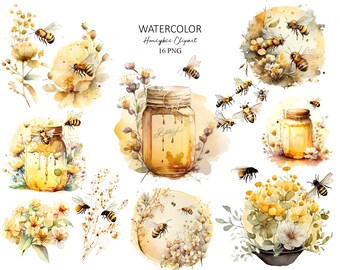 Honingbij clipart, honing, lentetuin, bloemen, scrapbooking, digitaal papier maken, digitale planner