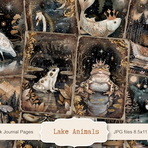 Kit diario spazzatura con animali del lago, effimeri primaverili, album di ritagli stampabile, carta stampabile, collage digitale, pagine primaverili, collage digitale