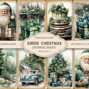 Rustieke groene kerstafvaldagboekpagina's, kortstondig, afdrukbaar plakboek, afdrukbaar papier, digitale collage, kerstpagina's, digitale collage