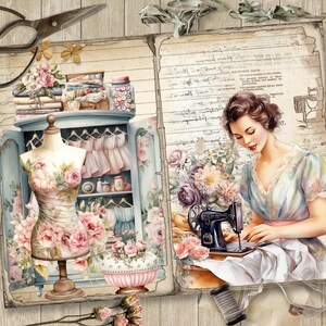 Vintage Sewing, 5 Digital Junk Journal Pages, Scrapbook Paper Kit ...