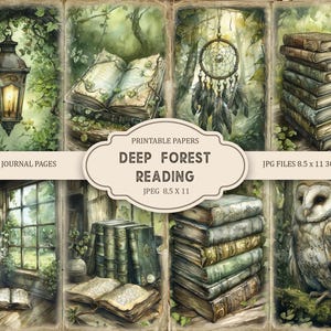 Foresta profonda. Pagine di diario di lettura di spazzatura, effimeri primaverili, album di ritagli, carta stampabile, collage digitale, pagine primaverili, collage digitale