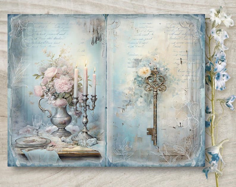 Elegant Blue Junk Journal Kit: Printable Scrapbook Pages (JPG), Part 2 ...
