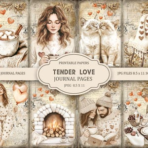 Kit diario Tender Love 2, pagine di diario spazzatura di San Valentino, 11 x 8,5, effimeri di diario stampabili, lavoretti di carta, download immediato