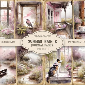 Summer Rain 2 pagine del diario spazzatura, Summer Ephemera, Scrapbook stampabile, carta stampabile, Collage digitale, Pagine estive, Collage digitale