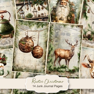 Rustic Christmas Junk Journal Kit, Merry Christmas Junk Journal Pages, Santa Scene Junk Journal Printable Paper, Digital Collage Sheet