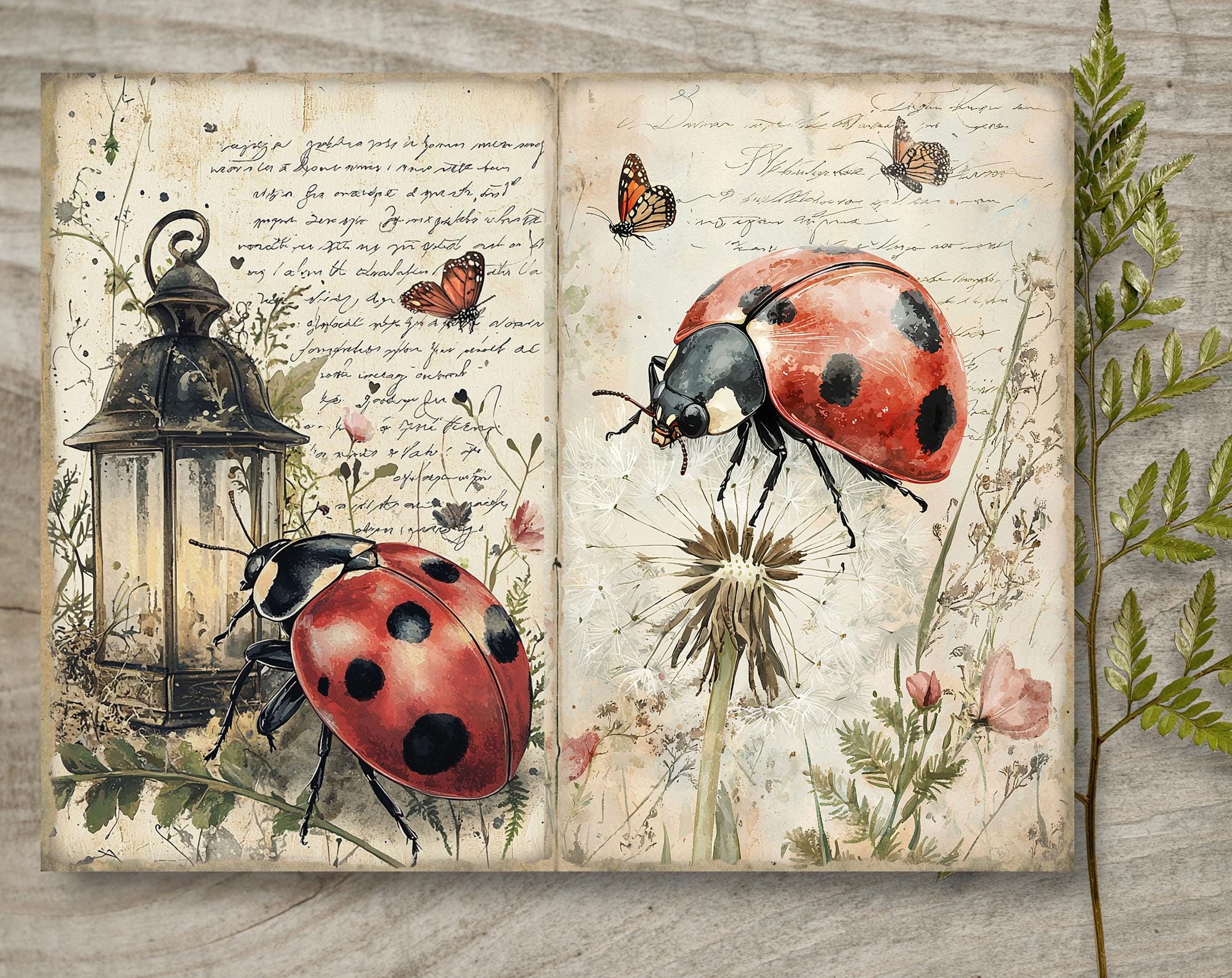 Floral Ladybug Junk Journal Kit: Printable Scrapbook Pages, Flowers ...