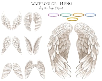 Angel Wings Clipart, Halo clipart, Heaven Clipart, White wings PNG, Fairy Wings, Custom Portrait, Sublimation, Planner Stickers