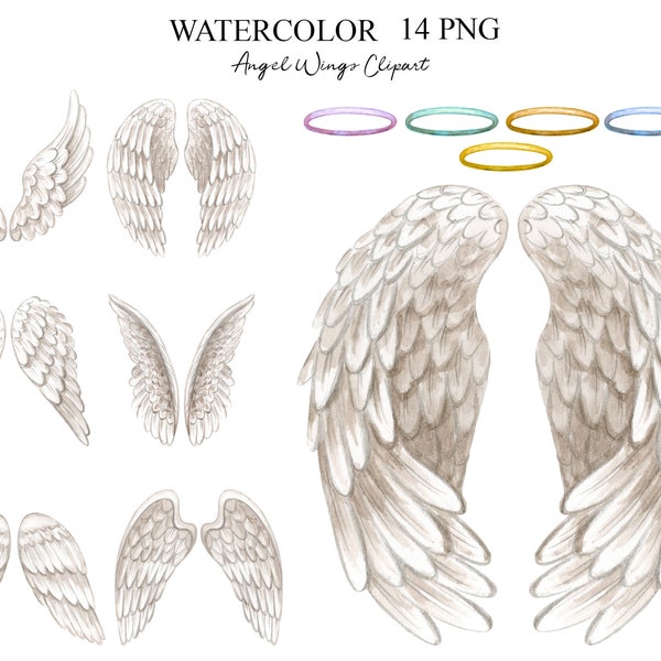 Angel Wings Clipart, Halo clipart, Heaven Clipart, White wings PNG, Fairy Wings, Custom Portrait, Sublimation, Planner Stickers