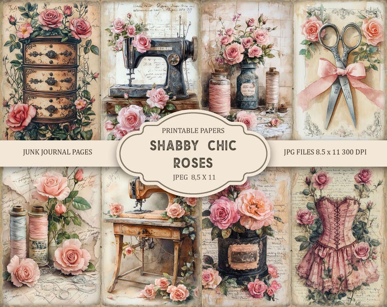 Shabby Chic Roses Junk Journal Pages, Spring Ephemera, Scrapbook ...