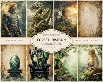 Forest Dragon Junk Journal Kit, Printable Ephemera Pages (Digital Download) Part 2