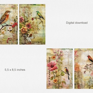 Vintage Birds Papers Collage Printable Junk Journal, Junk Journal Kit ...