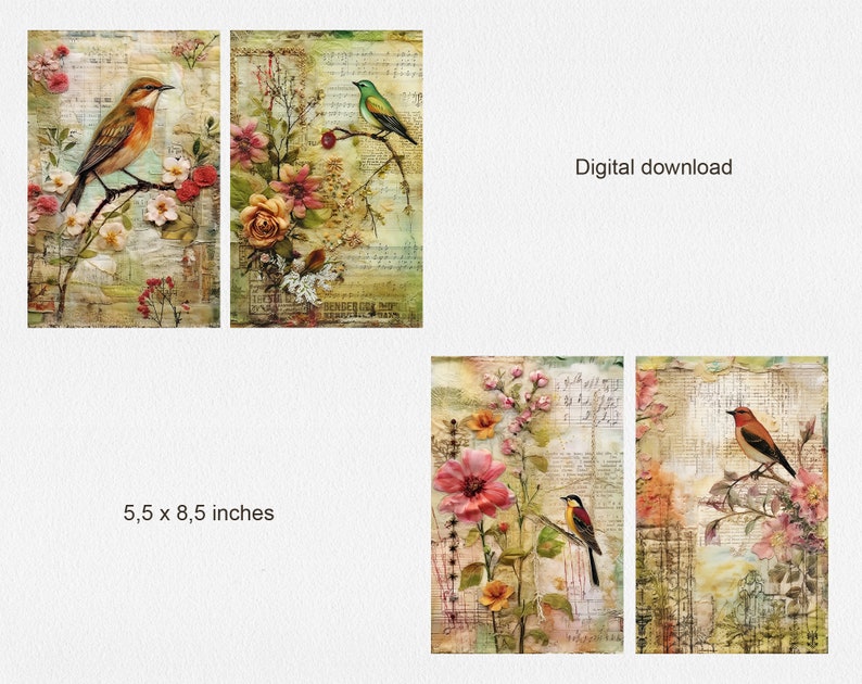Vintage Birds Papers Collage Printable Junk Journal, Junk Journal Kit ...