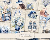 Indigo Spring Junk Journal Pages, Spring Ephemera, Scrapbook printable, Printable Paper, Digital Collage, Spring Pages, Digital Collage