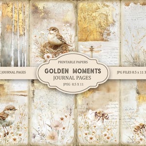 Golden Moments Rustic Junk Journal 印刷可能なページ、Junk Journal キット、スクラップブック、印刷可能な用紙、デジタル コラージュ シート、即時ダウンロード