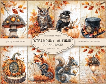 SteampunkAutumn Junk Journal Kit: Printable Scrapbook Pages, Fall (PDF)