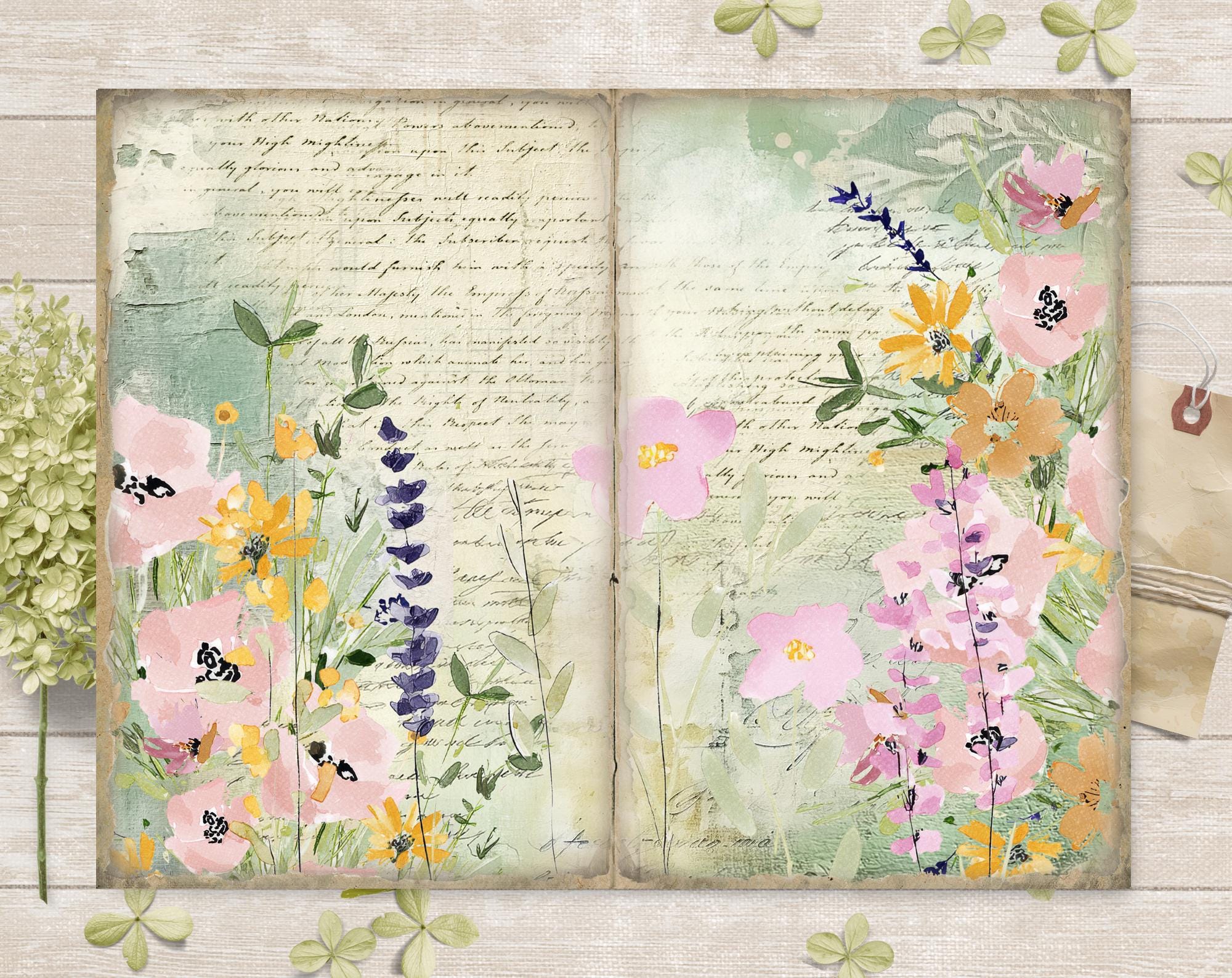 Tender Spring Junk Journal Pages Kit: Floral Scrapbook Papers (JPG) - Etsy
