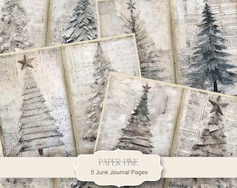 Paper pine Christmas Junk Journal Kit, Merry Christmas Junk Journal Pages, Winter Scene Junk Journal Printable Paper, Digital Collage Sheet
