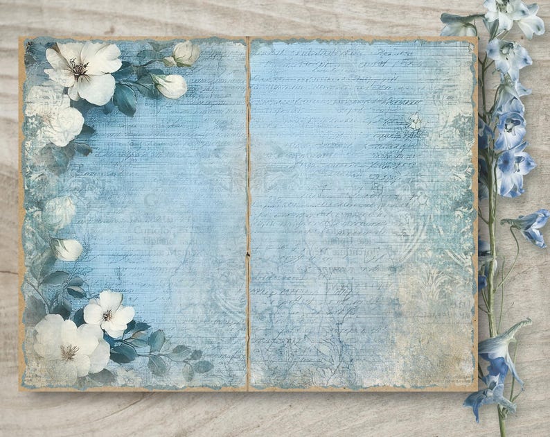 Blue Shabby Chic Junk Journal Kit: Printable Scrapbook Pages JPG, Part ...