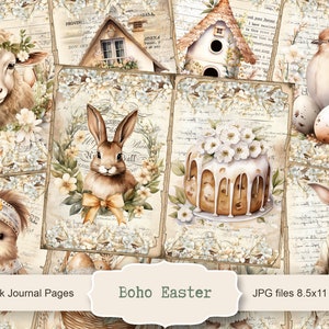 5 pages numériques du journal indésirable de Pâques Boho, Scrapbooking papier de Pâques, papier numérique de Pâques, Pâques JPG, feuille de collage numérique, imprimable