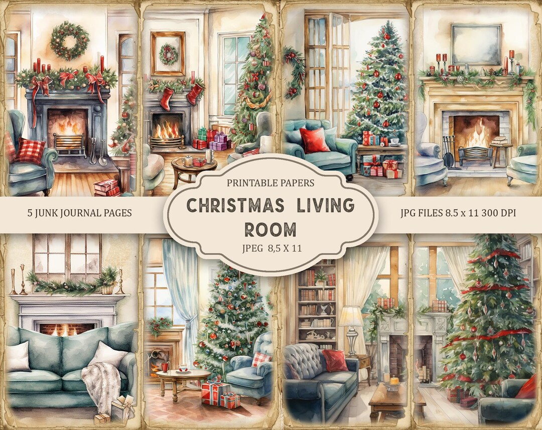 Christmas Living Room Junk Journal Pages, Ephemera, Scrapbook Printable ...
