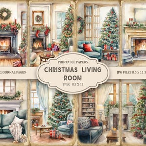 Christmas Living Room Junk Journal Pages, Ephemera, Scrapbook printable, Printable Paper, Digital Collage, Christmas Pages, Digital Collage