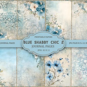 Blue Shabby Chic 2 Junk Journal, pagine stampabili, kit per Junk Journal, album di ritagli stampabile, carta, foglio di collage digitale, download immediato