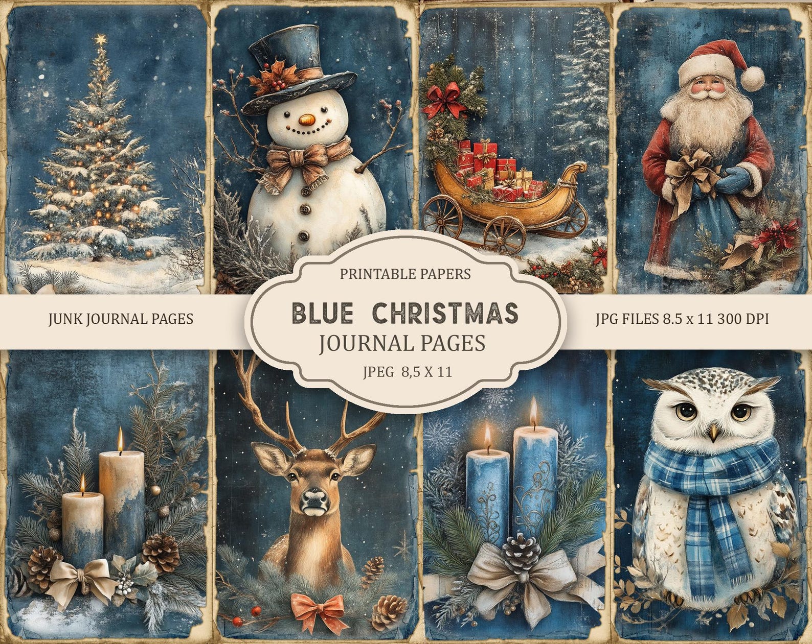 Blue Christmas Junk Journal Printable Pages, Junk Journal Kit ...