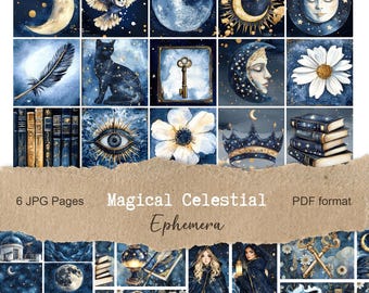 Magisches Celestial Junk Journal Kit: Druckbares Scrapbook Ephemera JPC, PDF, Teil 2