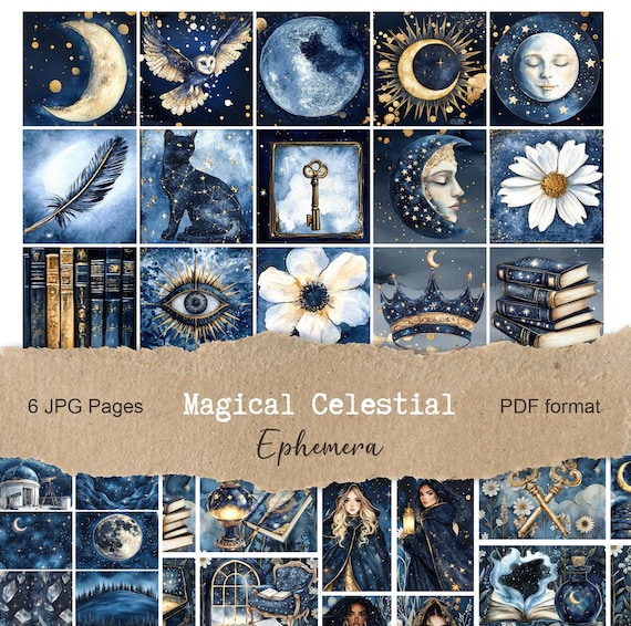 Magical Celestial Junk Journal Kit: Printable Scrapbook Ephemera JPC, PDF, Part 2
